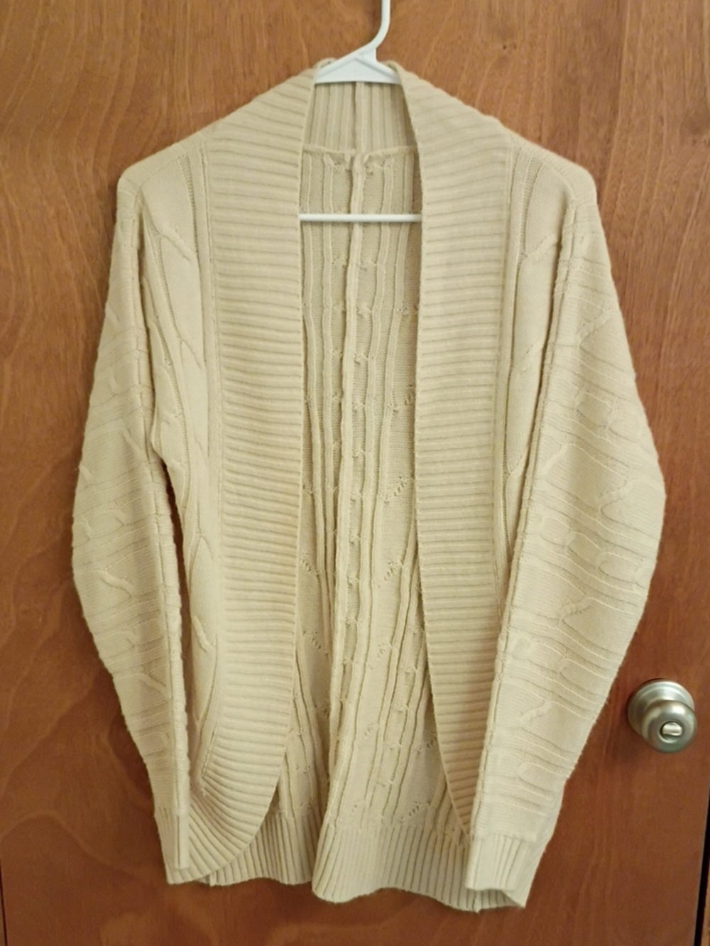 Aprico Light Cream Open-Front Knit Cardigan